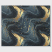 Luxury Navy Gold Fluid Motion Abstract Pattern ラッピングペーパー (フラット)