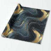 Luxury Navy Gold Fluid Motion Abstract Pattern ラッピングペーパー (アンロールド)