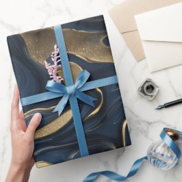 Luxury Navy Gold Fluid Motion Abstract Pattern ラッピングペーパー