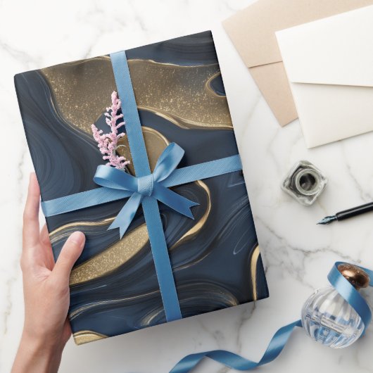 Luxury Navy Gold Fluid Motion Abstract Pattern ラッピングペーパー (ギフト)