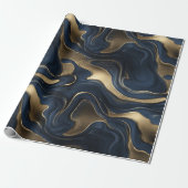Luxury Navy Gold Fluid Motion Abstract Pattern ラッピングペーパー (アンロールド)