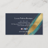 Luxury Navy Gold Teal Watercolor Business Card 名刺 (正面)