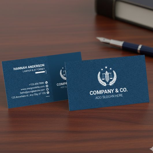 Luxury Navy Leather Look Attorney Business Card  名刺