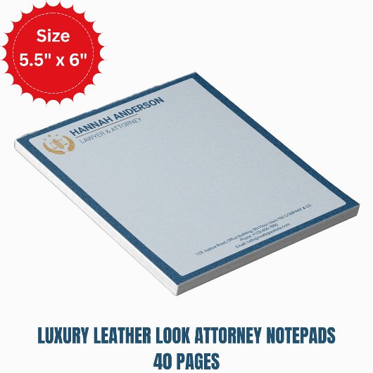 Luxury Navy Leather Look Attorney Logo Notepad   ノートパッド