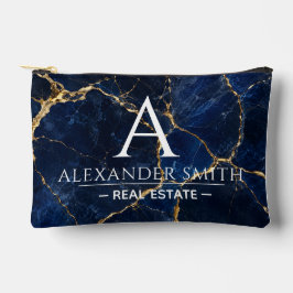 Luxury Navy Marble Gold Monogram Business Branding アクセサリーポーチ