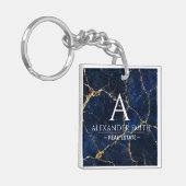 Luxury Navy Marble Gold Monogram Business Branding キーホルダー (正面左)