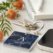 Luxury Navy Marble Gold Monogram Business Branding キーホルダー (正面右)