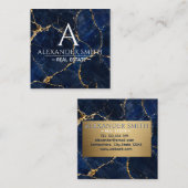 Luxury Navy Marble Gold Monogram Business Branding スクエア名刺 (正面/裏面)