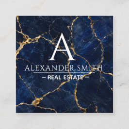 Luxury Navy Marble Gold Monogram Business Branding スクエア名刺