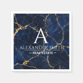 Luxury Navy Marble Gold Monogram Business Branding スタンダードカクテルナプキン