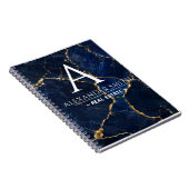 Luxury Navy Marble Gold Monogram Business Branding ノートブック (右側)