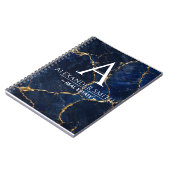 Luxury Navy Marble Gold Monogram Business Branding ノートブック (左側)