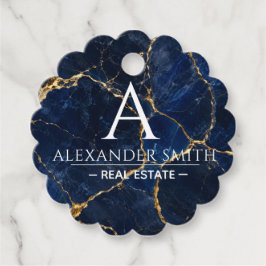Luxury Navy Marble Gold Monogram Business Branding フェイバータグ