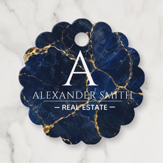 Luxury Navy Marble Gold Monogram Business Branding フェイバータグ (正面)