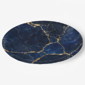 Luxury Navy Marble Gold Monogram Business Branding ペーパープレート (アングル)