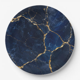 Luxury Navy Marble Gold Monogram Business Branding ペーパープレート