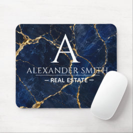 Luxury Navy Marble Gold Monogram Business Branding マウスパッド