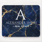 Luxury Navy Marble Gold Monogram Business Branding マウスパッド (正面)
