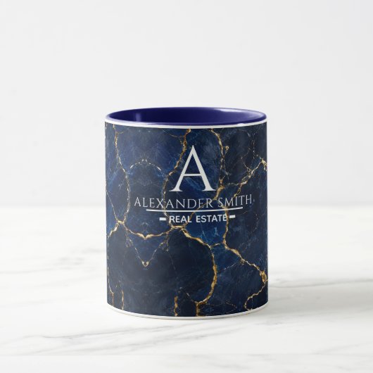 Luxury Navy Marble Gold Monogram Business Branding マグカップ (中央)
