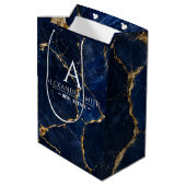 Luxury Navy Marble Gold Monogram Business Branding ミディアムペーパーバッグ (裏面アングル)