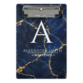 Luxury Navy Marble Gold Monogram Business Branding ミニクリップボード