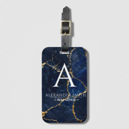 Luxury Navy Marble Gold Monogram Business Branding ラゲッジタグ
