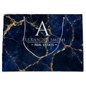 Luxury Navy Marble Gold Monogram Business Branding ラージペーパーバッグ (正面)