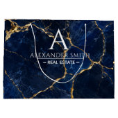 Luxury Navy Marble Gold Monogram Business Branding ラージペーパーバッグ (裏面)
