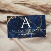 Luxury Navy Marble Gold Monogram Business Branding 名刺