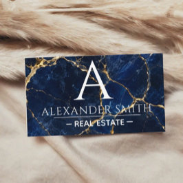 Luxury Navy Marble Gold Monogram Business Branding 名刺