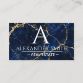 Luxury Navy Marble Gold Monogram Business Branding 名刺 (正面)