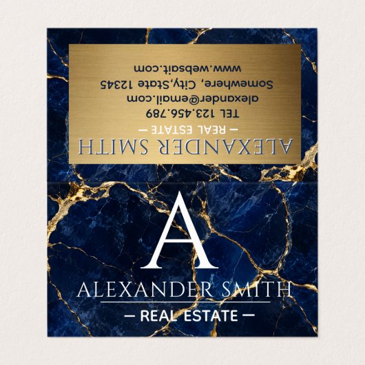 Luxury Navy Marble Gold Monogram Business Branding 名刺 (外部フラット)