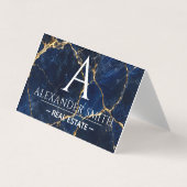 Luxury Navy Marble Gold Monogram Business Branding 名刺 (正面)