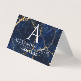 Luxury Navy Marble Gold Monogram Business Branding 名刺