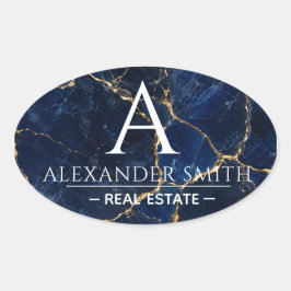 Luxury Navy Marble Gold Monogram Business Branding 楕円形シール