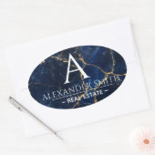 Luxury Navy Marble Gold Monogram Business Branding 楕円形シール (封筒)