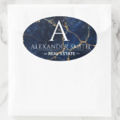 Luxury Navy Marble Gold Monogram Business Branding 楕円形シール (バッグ)