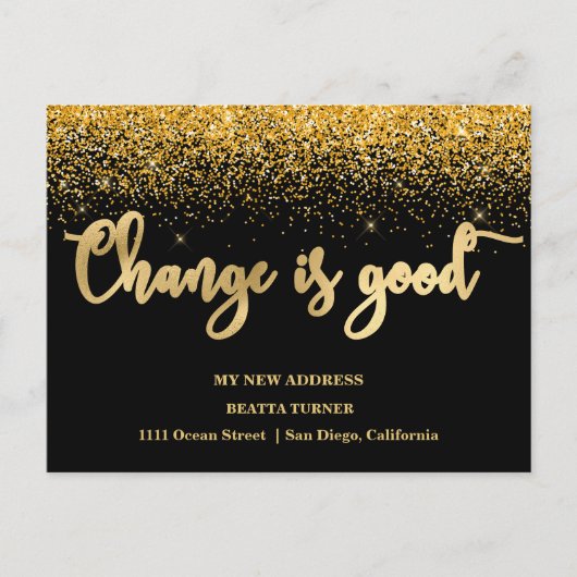 Luxury New Home Address Gold Glitter Announcement ポストカード (正面)