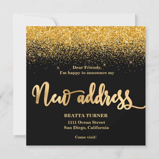 Luxury New Home Address Gold Glitter Announcement  案内状 (裏面)