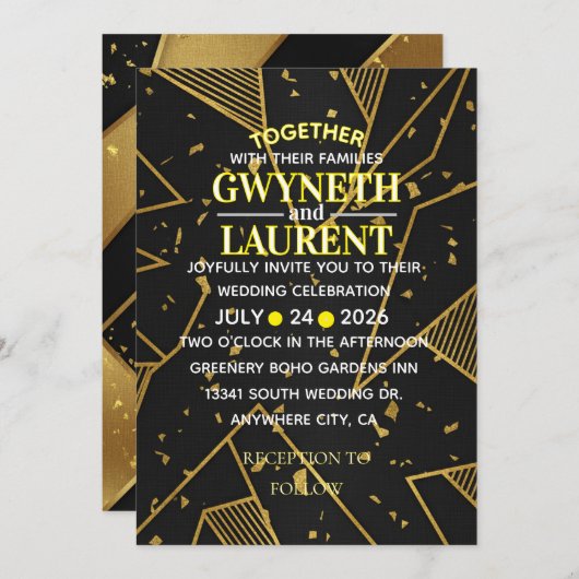 Luxury Noir Elegant Black and Gold Formal Invitati 招待状 (正面/裏面)