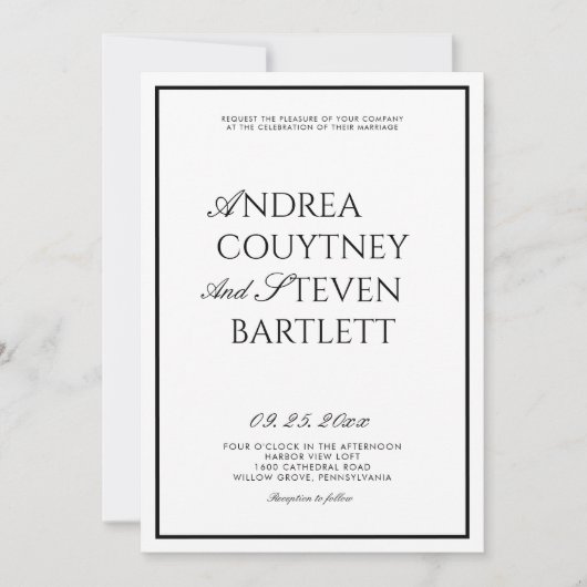 Luxury Old Money Black and White Wedding 招待状 (正面)