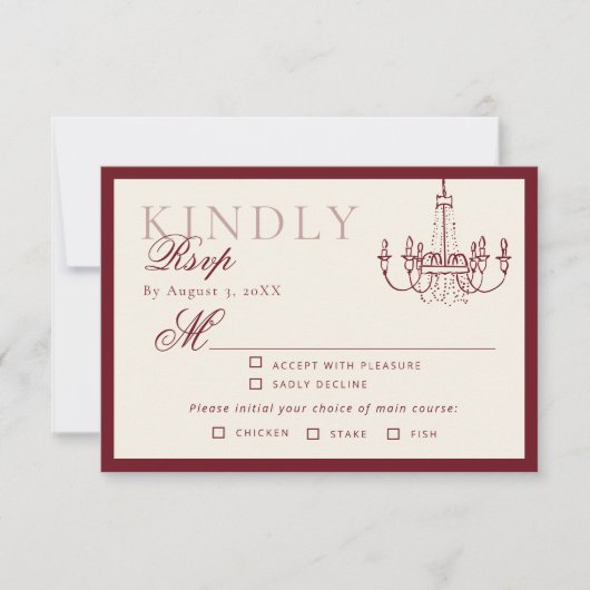 Luxury Old Money Dark Red Hand drawn Wedding RSVP (正面)