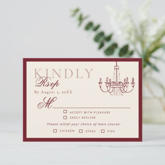 Luxury Old Money Dark Red Hand drawn Wedding RSVP (スタンド正面)