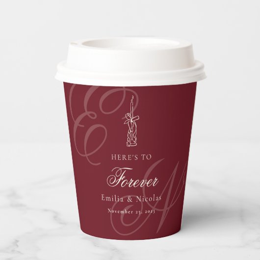 Luxury Old Money Monogram Red Calligraphy Wedding 紙コップ (裏面)