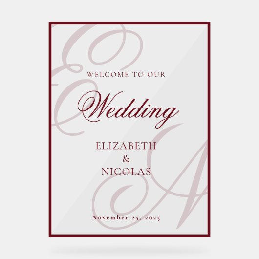 Luxury Old Money Monogram Wedding Welcome アクリルサイン (正面)