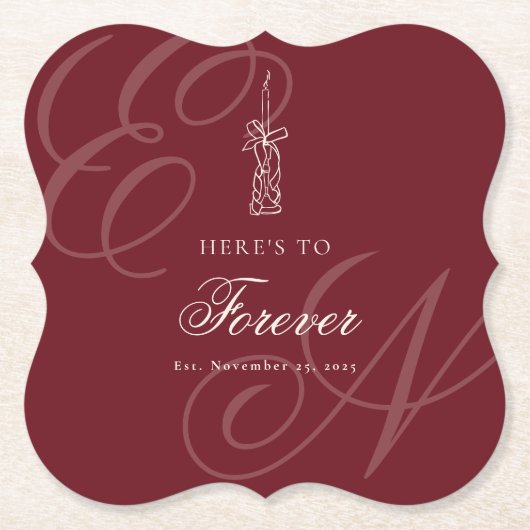 Luxury Old Money Retro Calligraphy Wedding ペーパーコースター (正面)