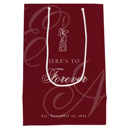 Luxury Old Money Retro Calligraphy Wedding ミディアムペーパーバッグ (裏面)