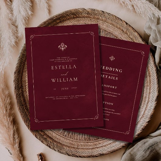 Luxury Old Money Wedding Burgundy Classic Wedding 招待状