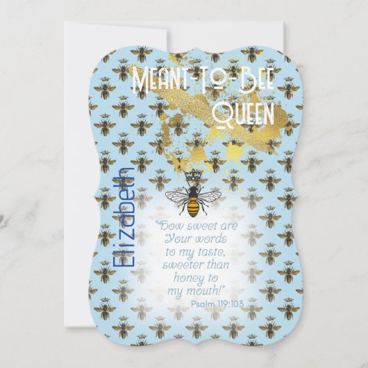 Luxury Pastel Blue Bee Grid Queen Gold 招待状 (正面)