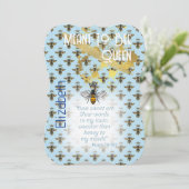 Luxury Pastel Blue Bee Grid Queen Gold 招待状 (スタンド正面)